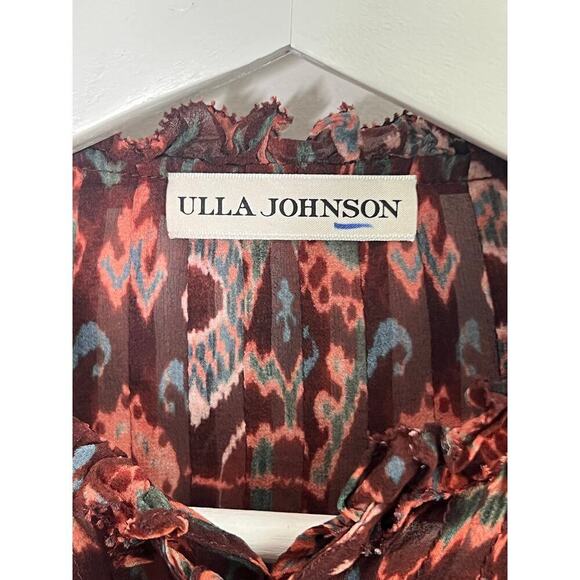 Ulla Johnson Miray Silk Horizon Long Sleeve Ruffle Trim Blouse Garnet Women's 2 - Picture 9 of 14